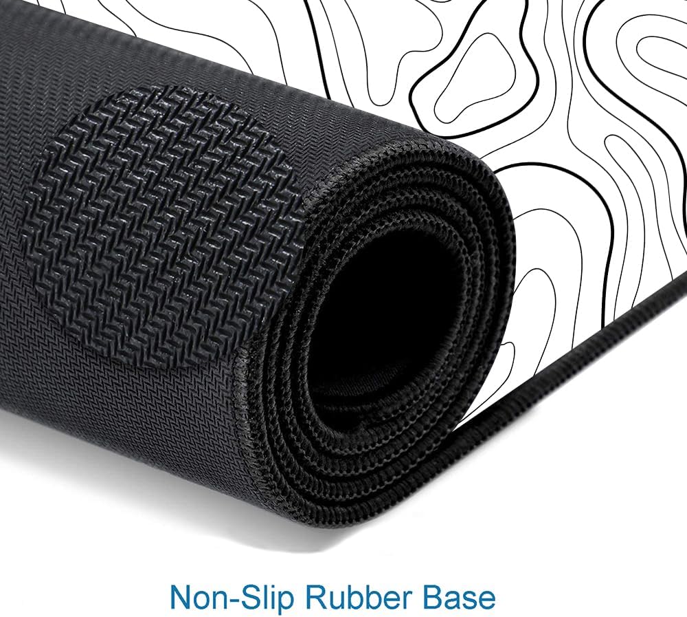 Mouse Pad Large, Extended XL Gaming Mousepad, Non-Slip Rubber Base Minimalist Keyboard Mouse Mat Desk Pad for Work, Game, Office, Home, 31.5 x 11.8 in, White Topographic Map Lines