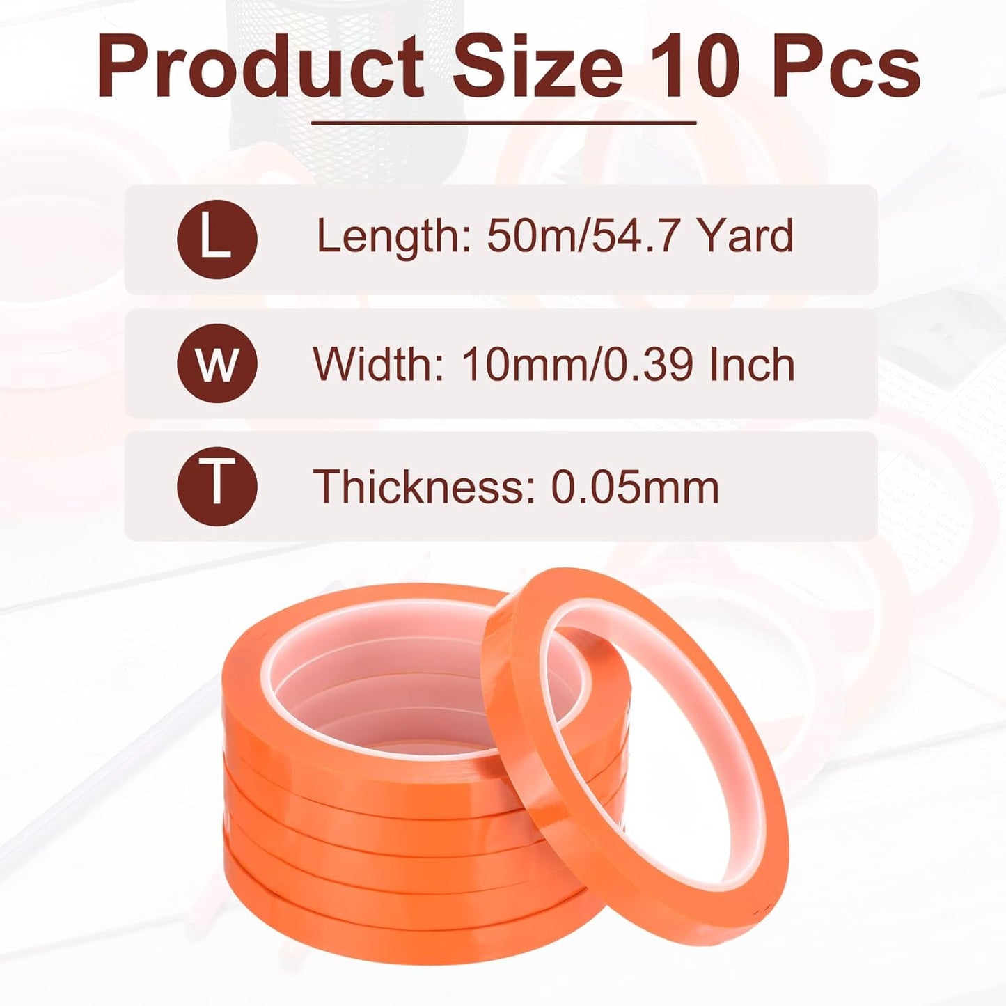 MECCANIXITY 10 Rolls Whiteboard Tape Graphic Chart Tape 10mm 54.7 Yard Art Tape Thin Self-Adhesive Pinstripe Tape Masking Tape for Gift Wrapping Craft Supplies, Orange