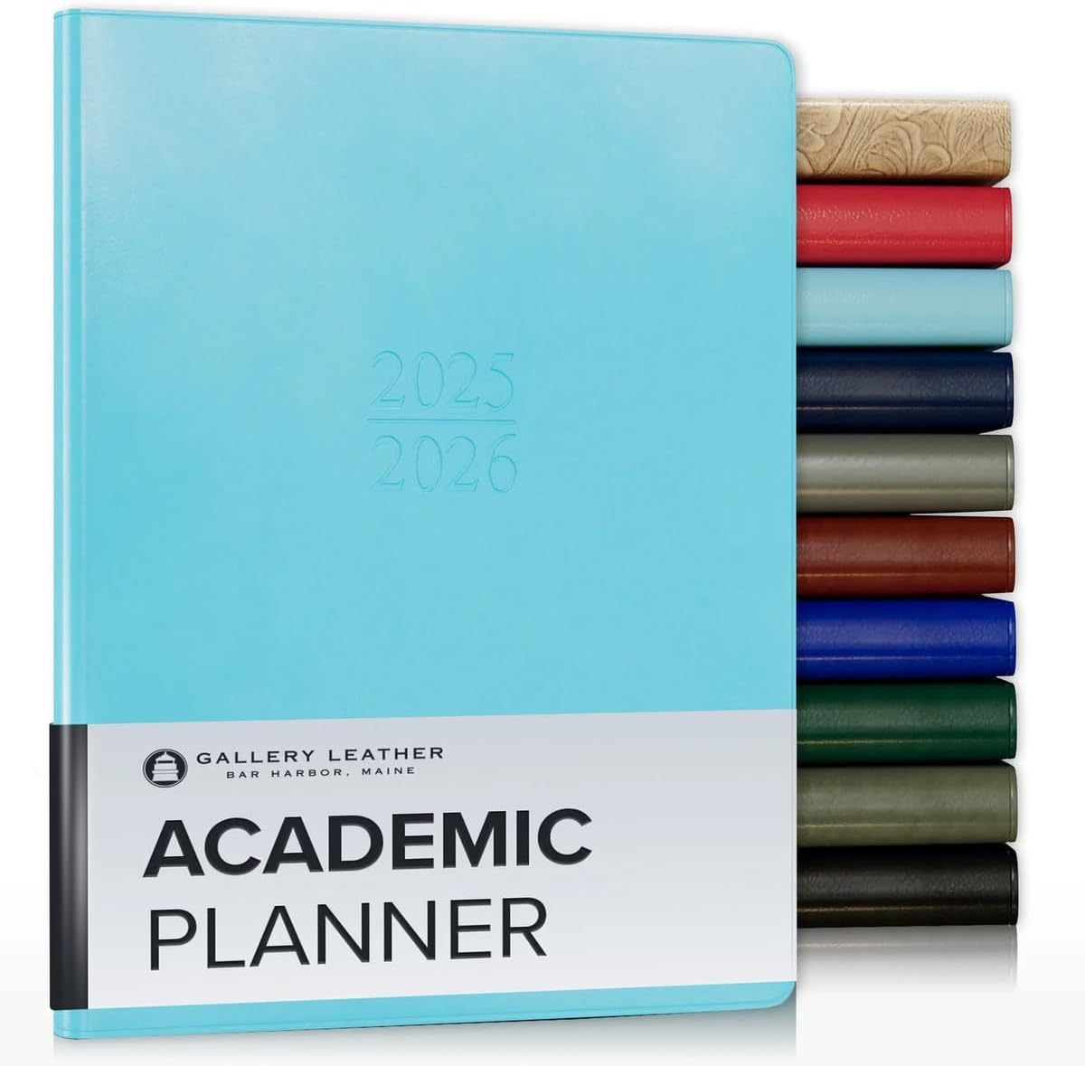 Gallery Leather Academic Planner 2025-2026, Teacher and Student Weekly Monthly Planner, Elegantly Bound Calendar with Gold-Gilded Page Edges, 18 Months - Acadia Pool - 9x7"
