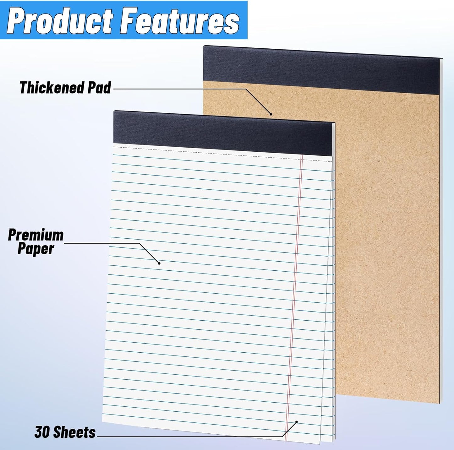 48 Pack Legal Pads Bulk,8.5 x 11 Inch White Notepad, Note Pads College Ruled Perforated Memo Pad for Work Study Daily Note Taking List, Lined Writing Pads Memo Refills Notepads for Office Home School