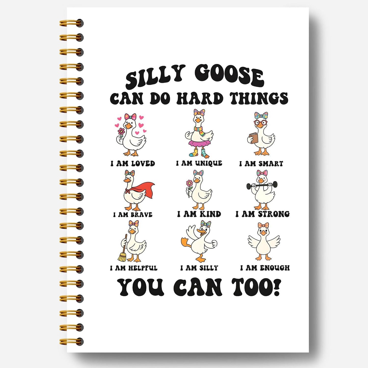 Guymn Coquette Bow Goose Inspirational Notebook, Positive Affirmation Journal for Kids Girls, Goose Can Do Hard Things Motivational Hardcover Spiral Notebooks Journals 5.5x8.3 Inch