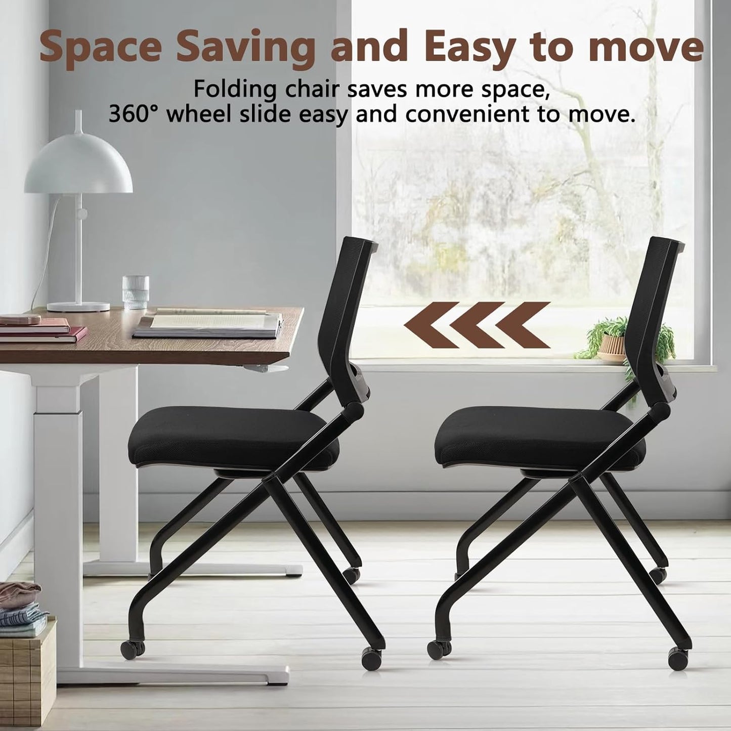 CLATINA Stackable & Foldable Conference Room Chairs, Waiting Room Chairs with Wheels & Lumbar Support, Ergonomic Mesh Bouncing Back Folding Chair for Office Meeting Schools Training Room, Black(8pk)