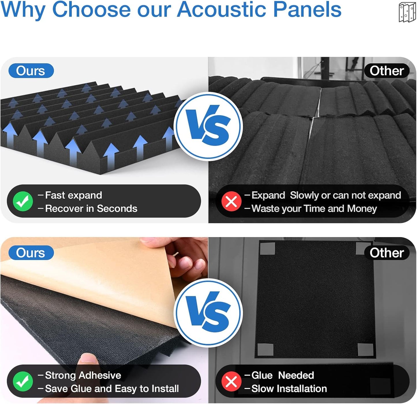 12 Pack Sound Proof Foam Panels for Walls,Self-Adhesive Foam Acoustic Panels Sound Absorbing,High Density Quick-Recovery Soundproof Wall Panels 12" X 12" X 1"-Purple