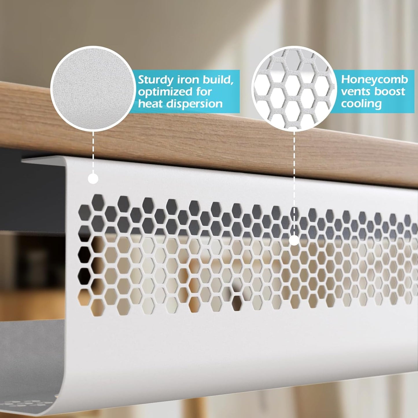 KHAMAL Cable Management Under Desk 26PCS - Cable Management Tray Kit Ventilated Hexagonal Design with Cable Clips, Wire Ties, Cord Holder & Screws for Office, Home - 2 White Sets