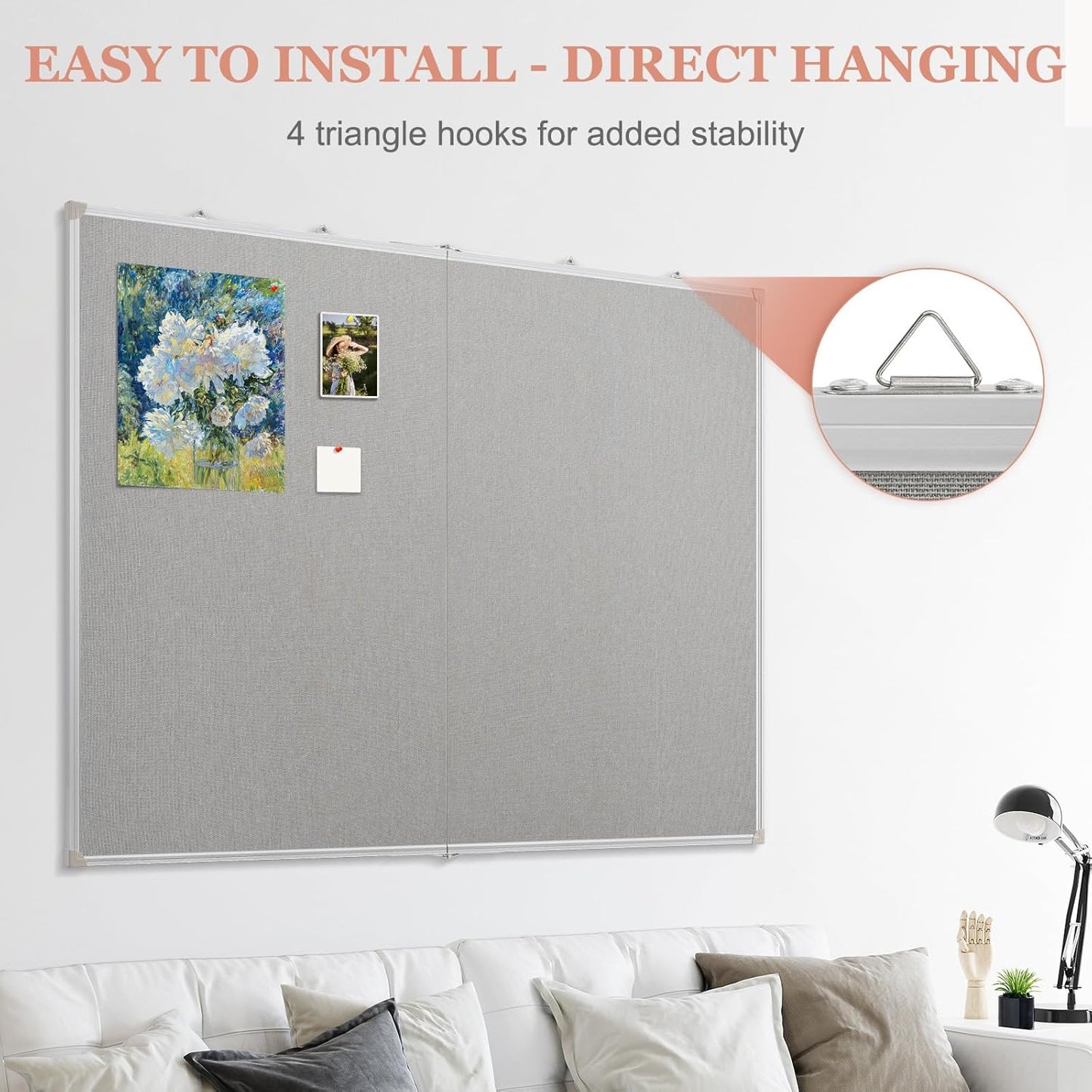 Double-Sided Large Cork Board with Linen, 60" x 40" Foldable Hanging Aluminum Framed Bulletin Board, Vision Board Pin Board Corkboards for Walls, Office, School Decor, 20 Pushpins