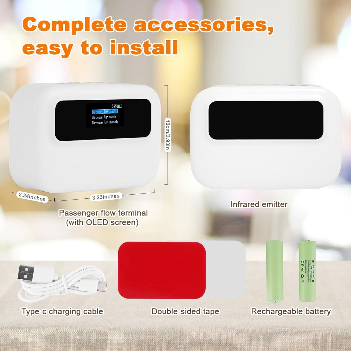JIAWANSHUN People Counter,Bi-Directional Visitor Counter with Infrared Door Sensor, 0-65Feet Wireless&Dual Power Supply,Ideal for Malls, Museums,Libraries for Passenger Flow Statistics