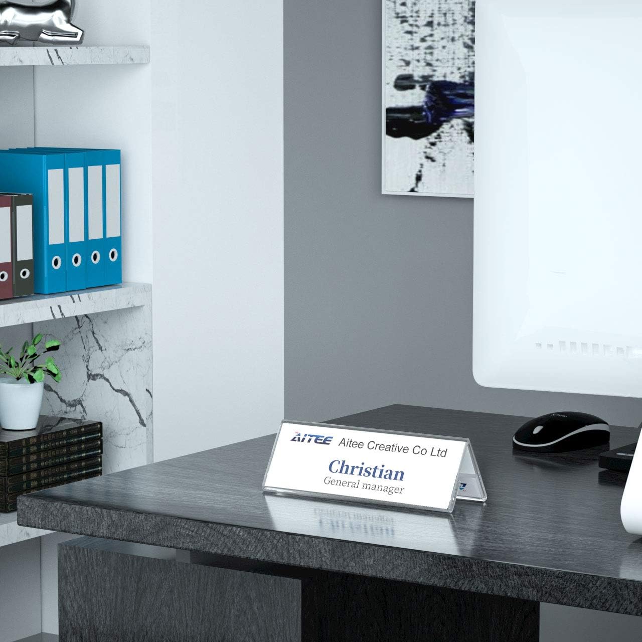 Acrylic 12 Pack Name Plates for Desks, AITEE 3x8.5 Clear Tent Name Plate Display for Office Conference, Reusable Name Tent Holder for Business Training Event