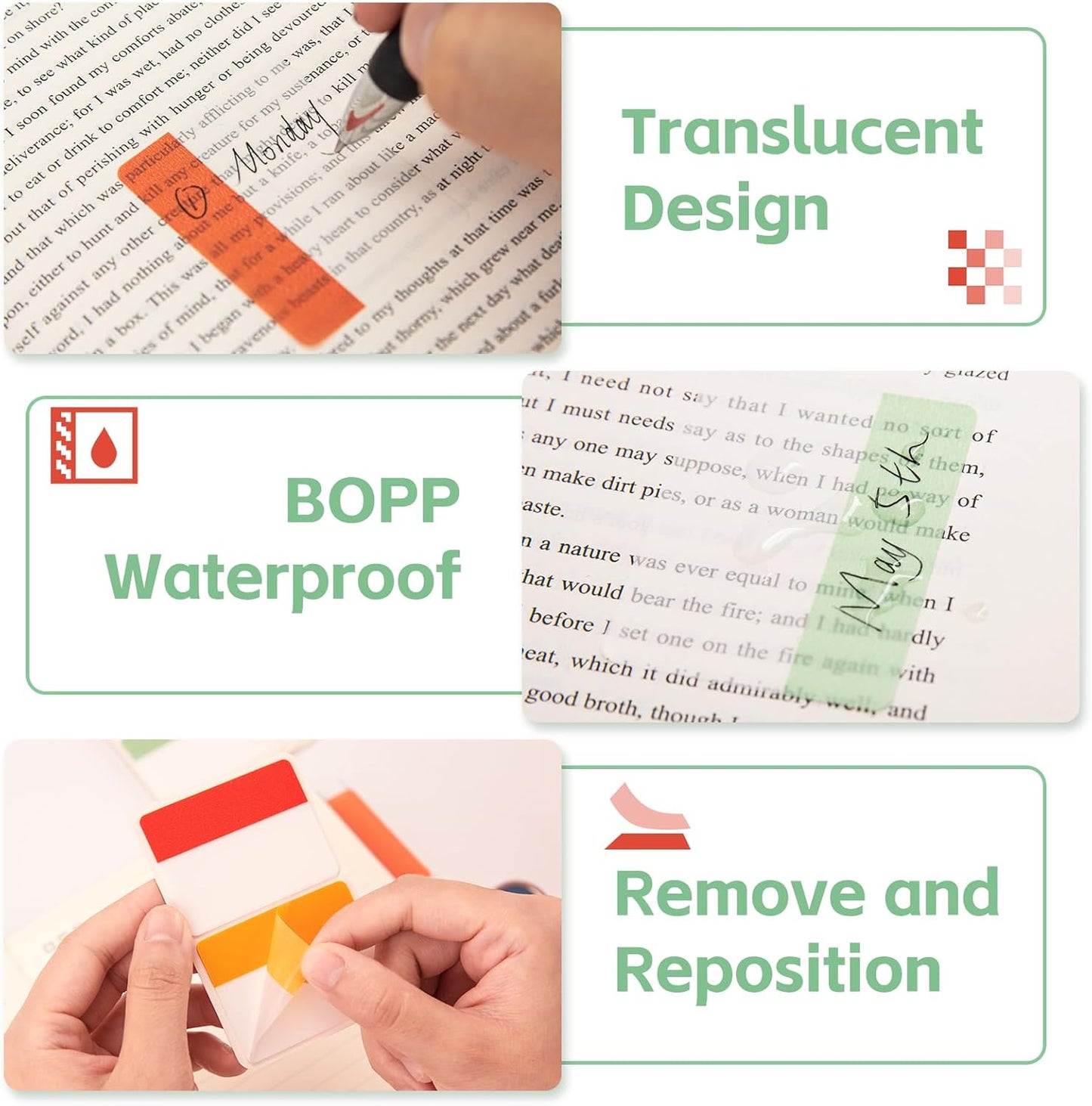 KICNIC Sticky Tabs 960 Pcs 2Inch, Pastel Book Tabs, Adhesive BOPP Page Tabs, Transparent Annotation Labels, Tabs for Notebooks, Small Markers for School, College, Office (12 Colors)