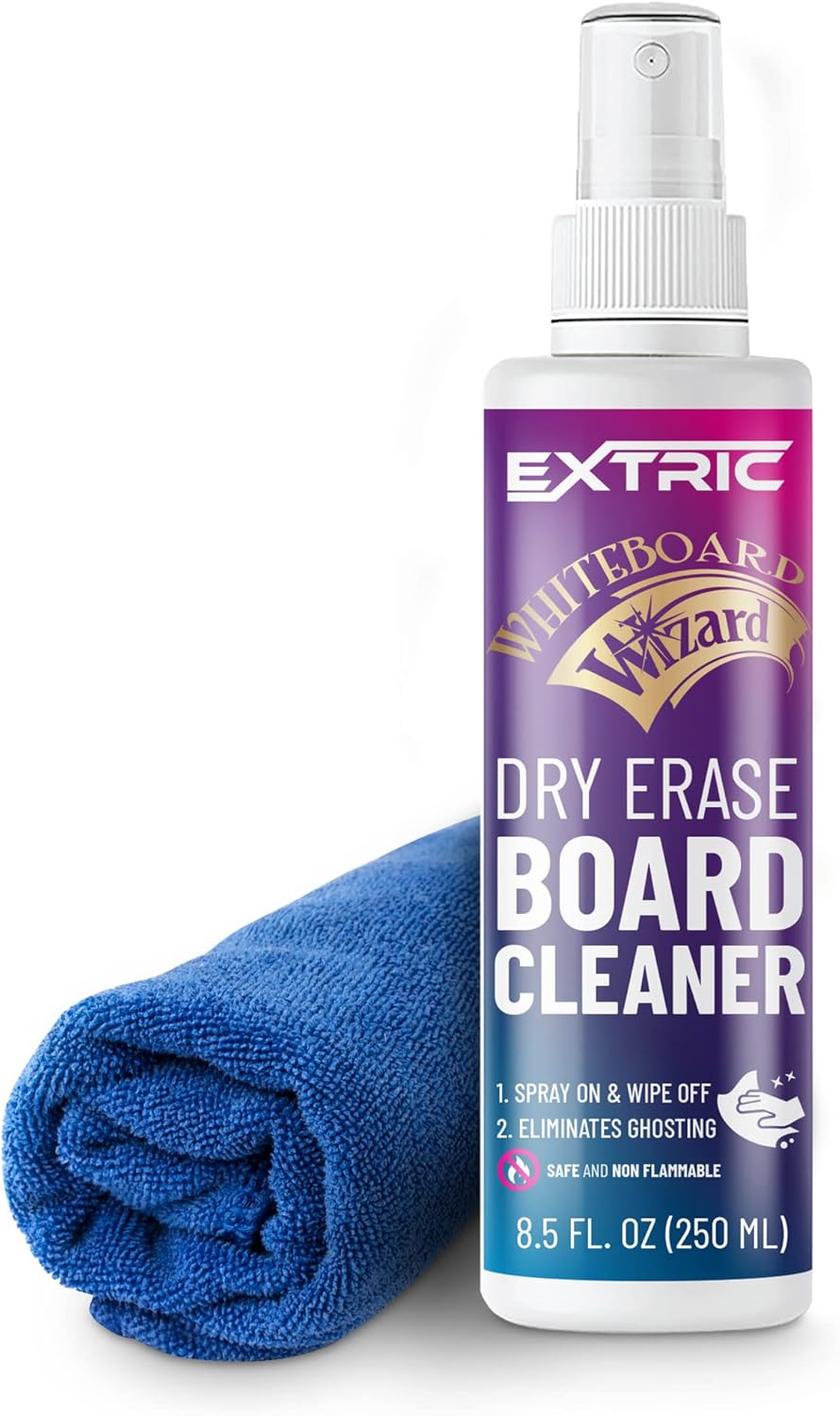 Whiteboard Cleaner 8.5 Ounces White Board Cleaning Spray, Dry Erase Board Cleaner and a Microfiber Cleaning Cloth (1) Non-Toxic Dry Erase Cleaner Spray