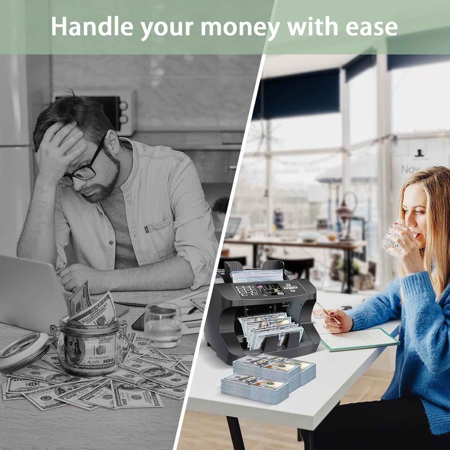 N10 Money Counter Machine Mixed Denomination, Bill Value Counting for US Dollar with UV/MG/IR Counterfeit Detection, Small Business Commercial use