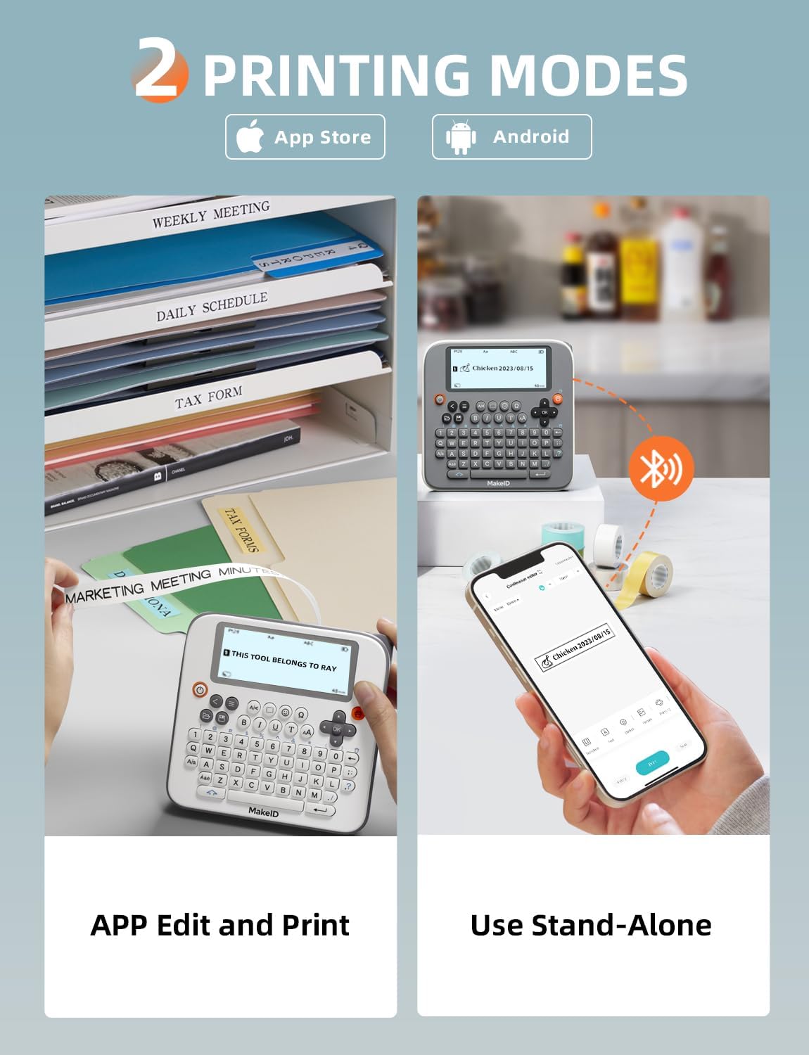 Makeid E1 Label Maker - Bluetooth Rechargeable Label Maker Machine - QWERTY Keyboard Labeler, 3.4" Backlighting LCD Screen - Prints 9~16mm Label - Home and Office Organization