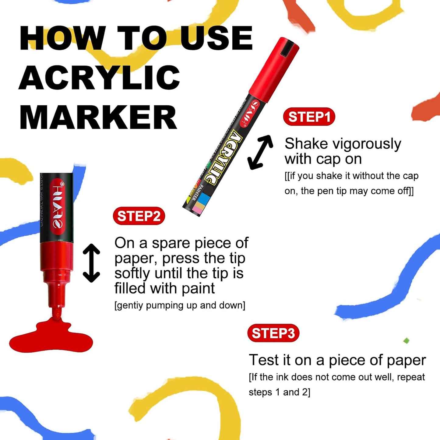 SFAIH Acrylic Creative Markers - 3mm Replaceable Nibs 15 Colors, Large Ink Capacity, Ultra-High Coverage, Non-Bleeding Water-Based Ink, Drawing Markers for Art Supplies, Wood, Fabric, Rock Painting