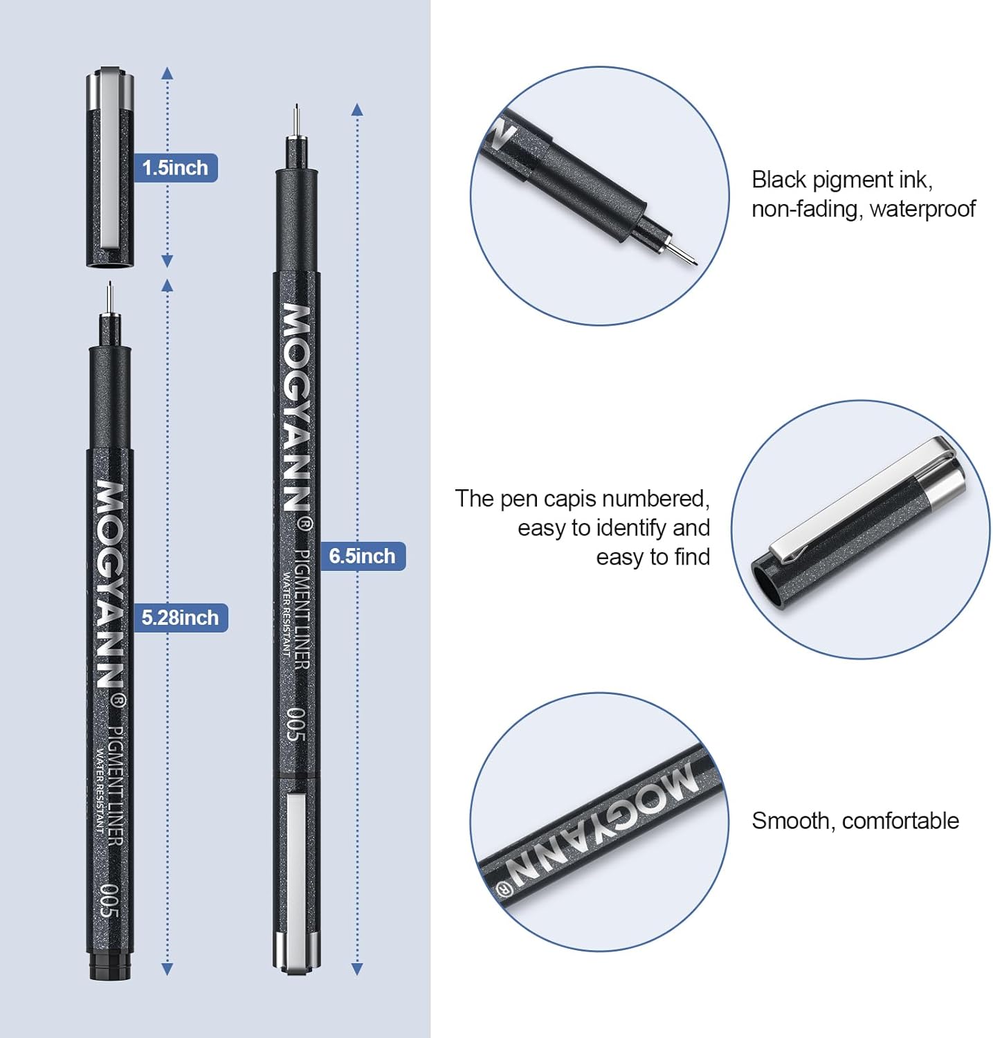 Mogyann Drawing Pens Black Art Pens for Drawing 12 Size Waterproof Ink Pens for Artists Sketching, Manga, Writing