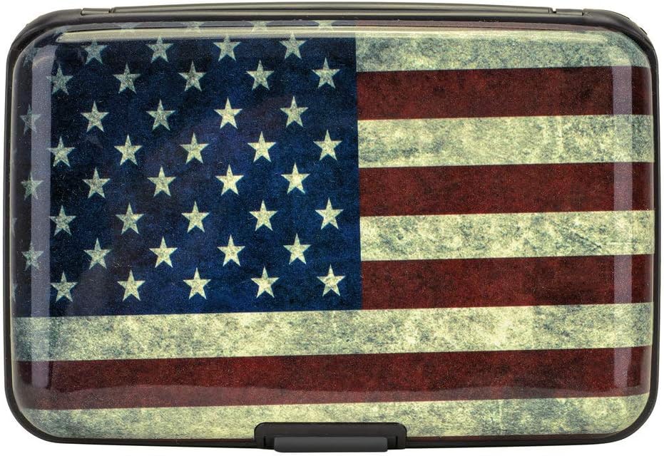 ELFISH Mini RFID Aluminum Wallet Credit Cards Holder Business Card Case Metal ID Case for Men Women (Flag)