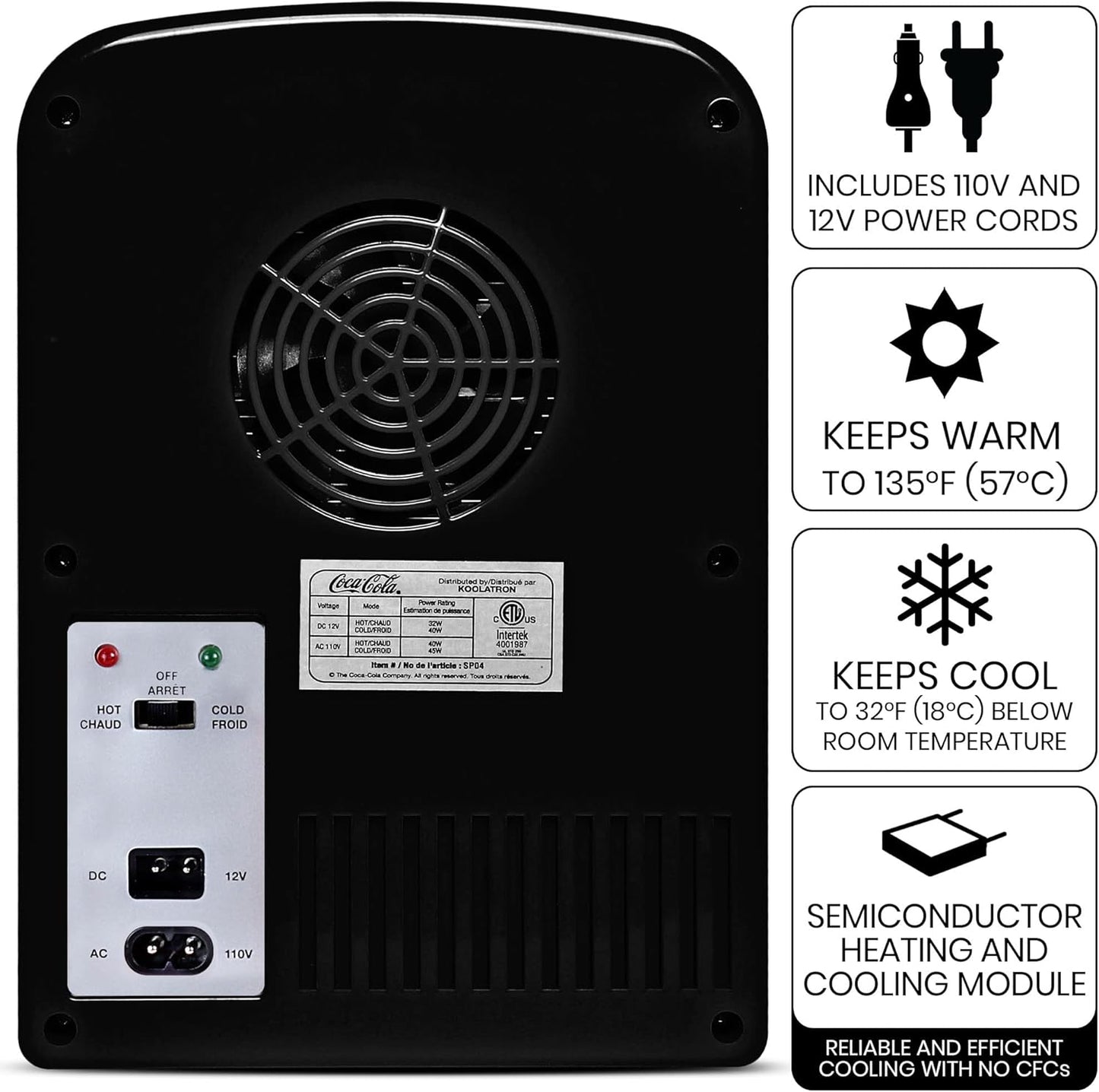 Coca-Cola Zero CZ04 4 Liter/4.2 Quarts 6 Can Portable Cooler/Mini Fridge, Beverages, Baby Food, Skincare and Medications-Use at Home, Office, Dorm, Car, RV or Boat-AC & DC Plugs Included, Black/Red