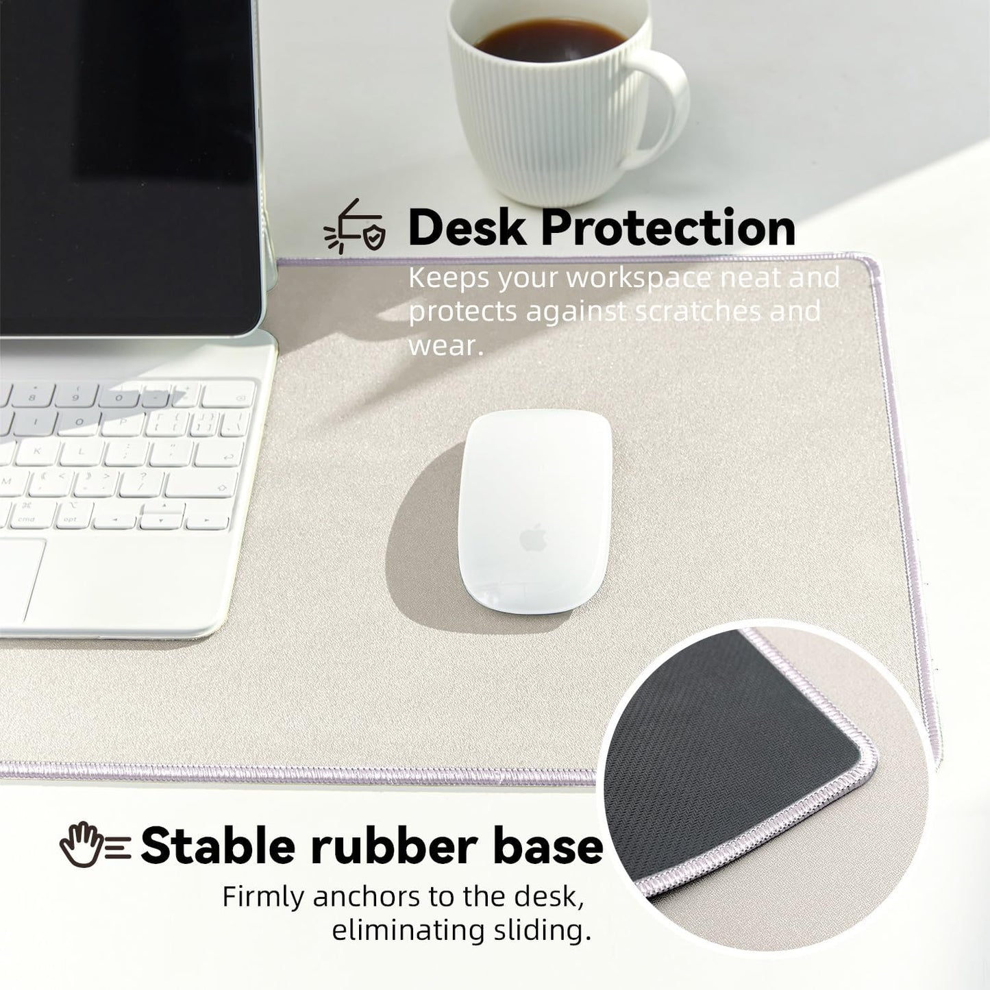 Waterproof Large Gaming Mouse Pad with Durable Stitched Edges, Non-Slip Rubber Base, Smooth Surface Mouse Mat Desk Pad for Home Office Gaming, 31.5"x11.8"x0.12", Beige