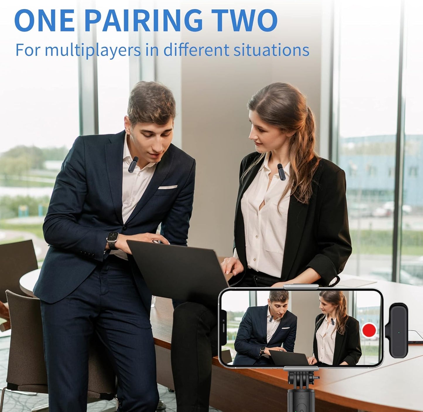 2 Pack Professional Wireless Lavalier Microphone for iPhone iPad Android with Charging Case Noise Reduction Plug-Play Clip on Lapel Mic for Video Recording Vlogging, YouTube, Interview, Live Streaming