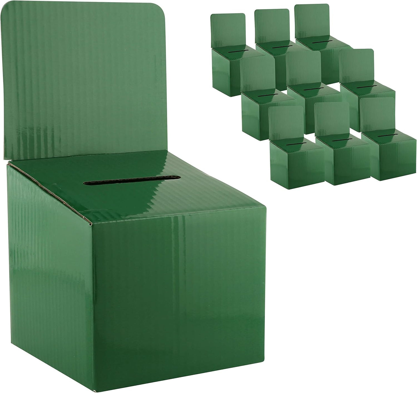 My Charity Boxes Raffle Ticket Donation Collection Ballot Box Reusable Sturdy thick Cardboard with Slot comment Suggestion Box With Removable Header 6H x 6W x 6D, Display area 6H x 6W(Green 10 pack)