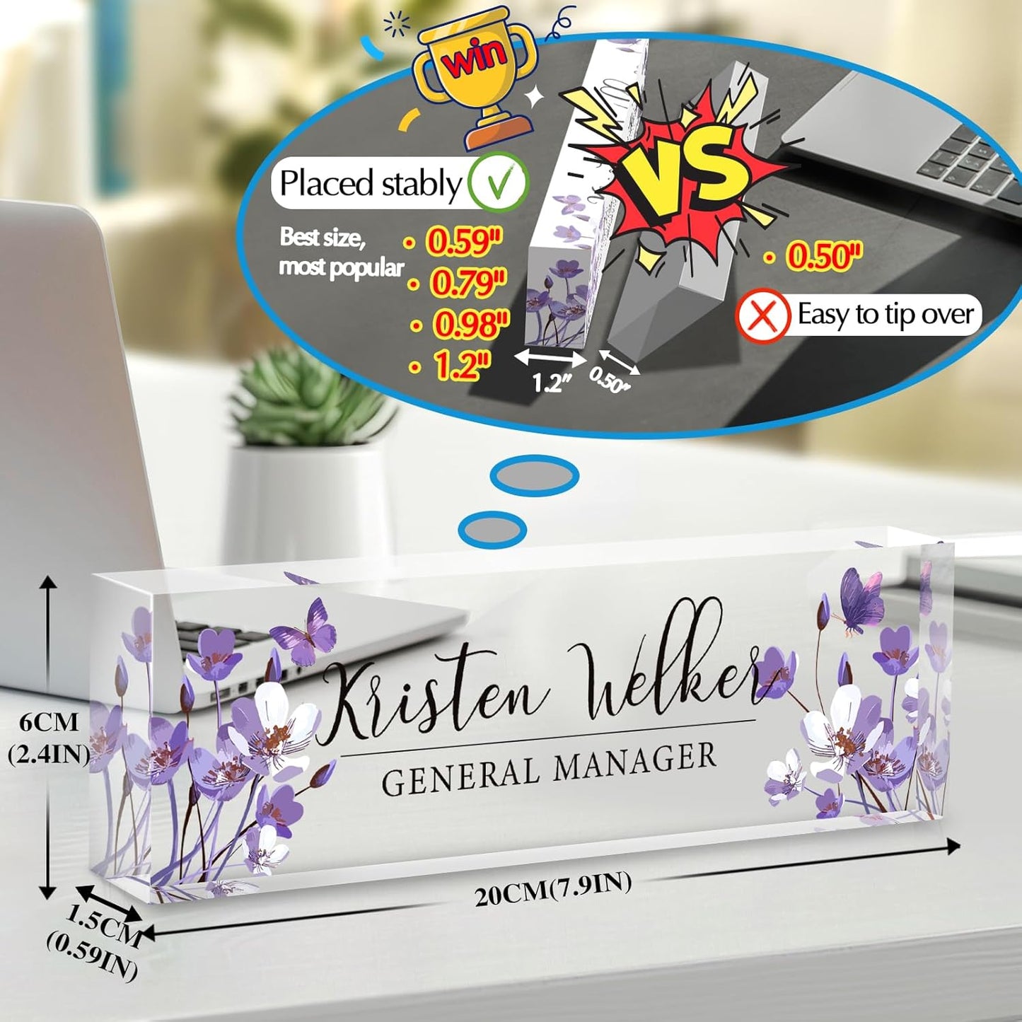 Personalized Name Plate for Desk - Custom Engraved Name Plates for Man - Boss Day Gifts for Boss - Acrylic Office Decor Appreciation Gifts for Teacher Nurse Coworker Social Worker (Orchids)