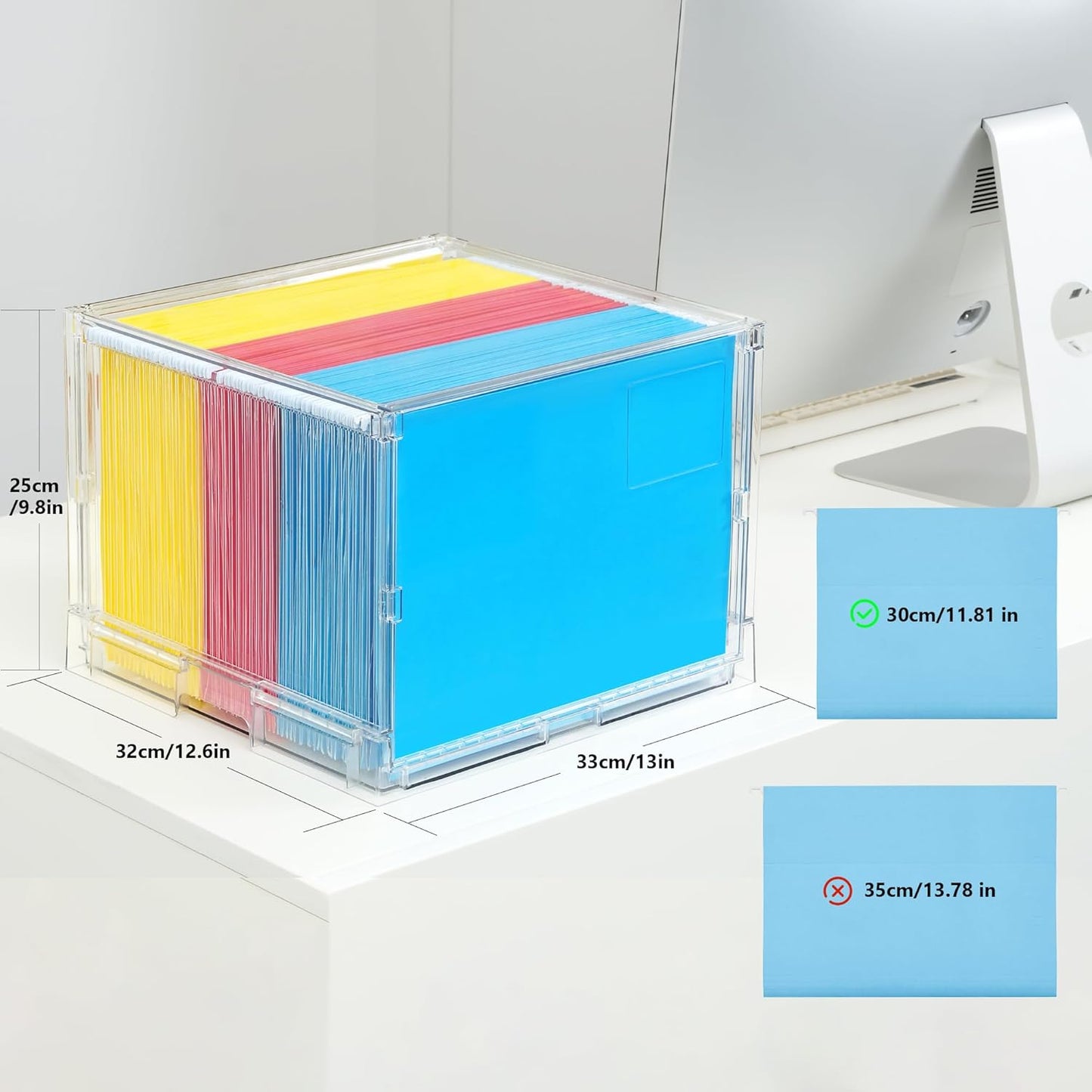 MUKAI File Organizer Box with Lid, Collapsible File Folder Organizer with Slide, Hanging File Folder Box, for Office Document Storage with Desktop organizer (2)