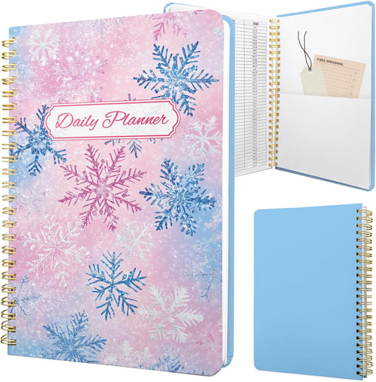 Undated Daily Planner - Spiral Notebook 80 Days One Day Per Page, Hourly Schedule, To-Do List, Notes, Everyday Planning Task, A5 Hardcover Journal Organizer Book Women Cute Aesthetic, Winter