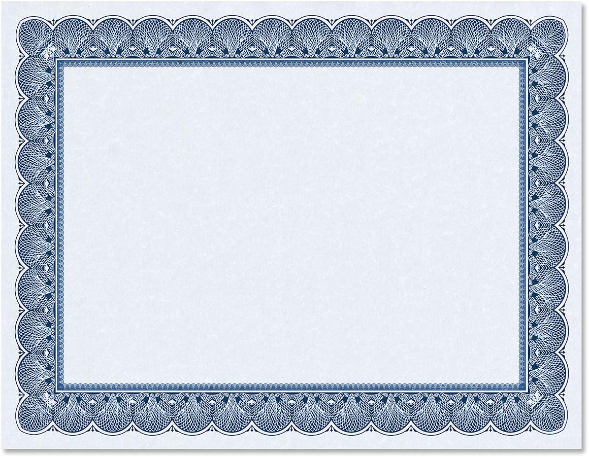 Elite Blue & Blue Parchment Certificate Papers - Pack of 100, Laser & Inkjet Printer Compatible, For Office, Business Awards, Graduation, School Diplomas, 8-1/2" x 11" on 60 lb. Text Stock