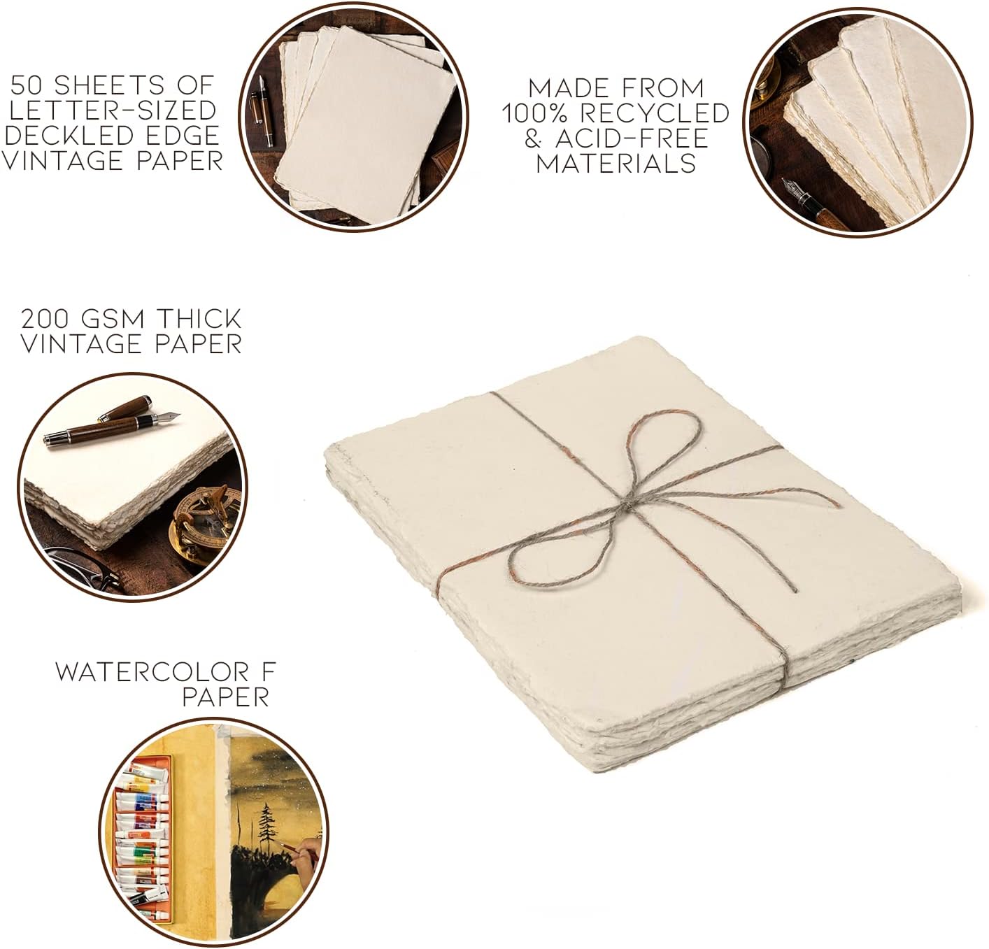 Watercolor Paper | Letter Sized Vintage Paper 8.5 x 11 Inches | 200 GSM Handmade Paper | 50 Sheets of Recycled Cotton Papers, Perfect for Any Medium, Blank Water Color Papers, Antique Paper