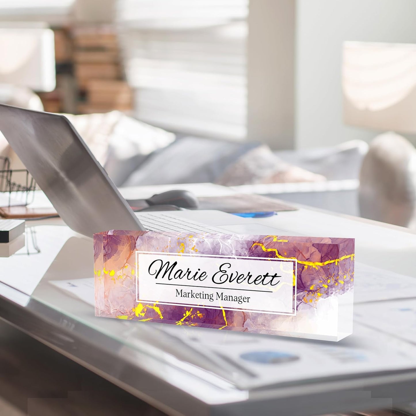 Office Desk Name Plate Personalized, Custom Name Plates for Desks, Name Plate Personalized for Office, Employee Appreciation Gifts (Pinkish Purple)