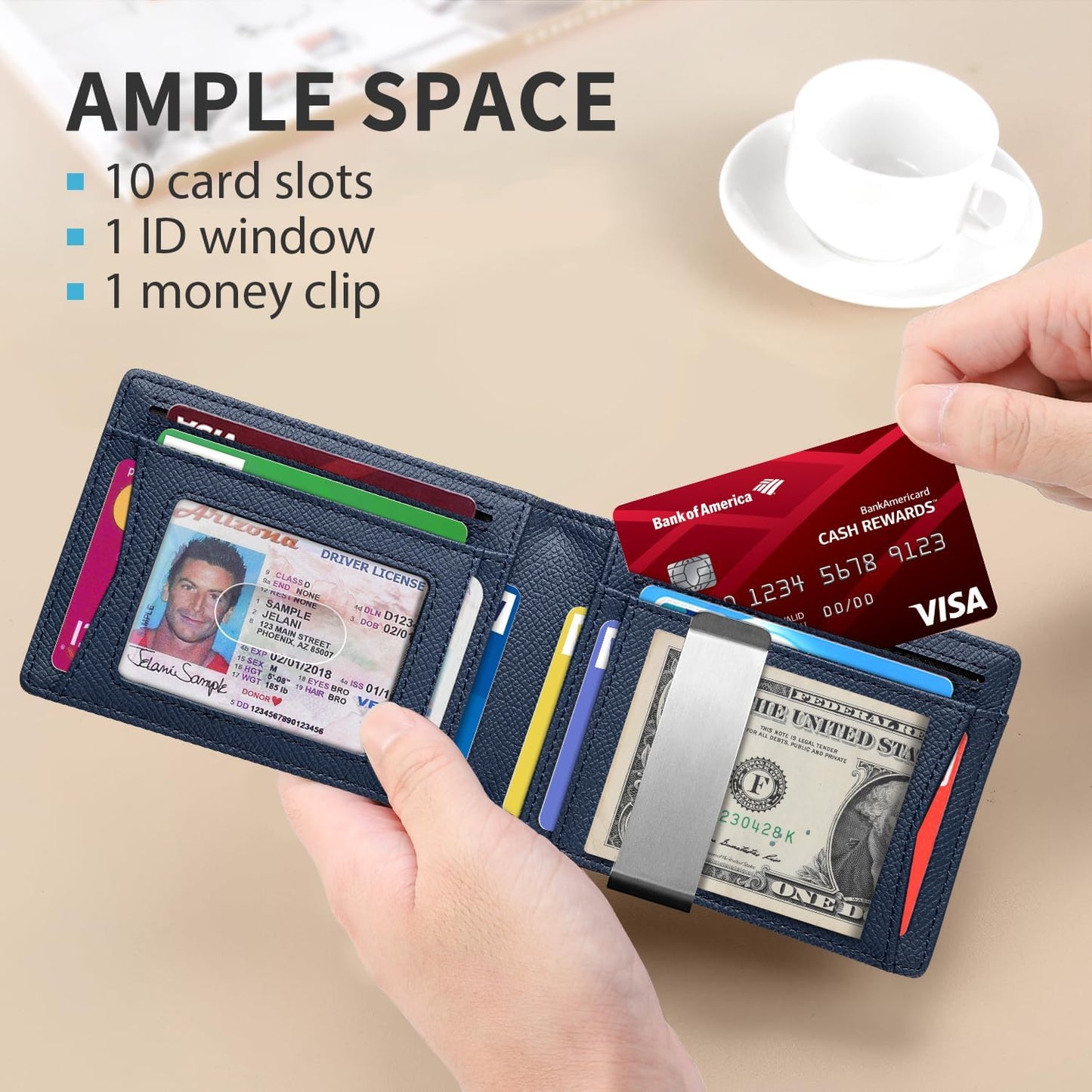 RUNBOX Money Clip Slim Wallets for Men RFID Blocking 11 Card Holder Minimalist Small Leather Bifold Men's Front Pocket Wallet Gift Box