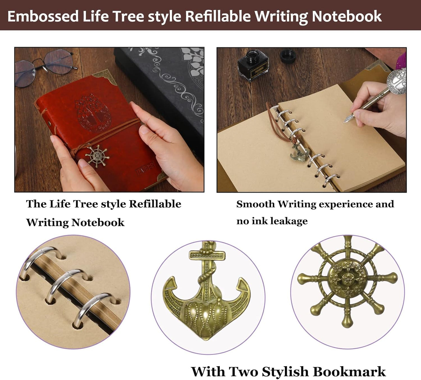 Quill Pen and Ink Set,Feather Dip Pen,Antique Calligraphy Pen with 5 Replaceable Nibs,Wax Seal Stamp kit,Wax Beads & Leather Writing Notebook Christmas gift for Men&Women(Green)