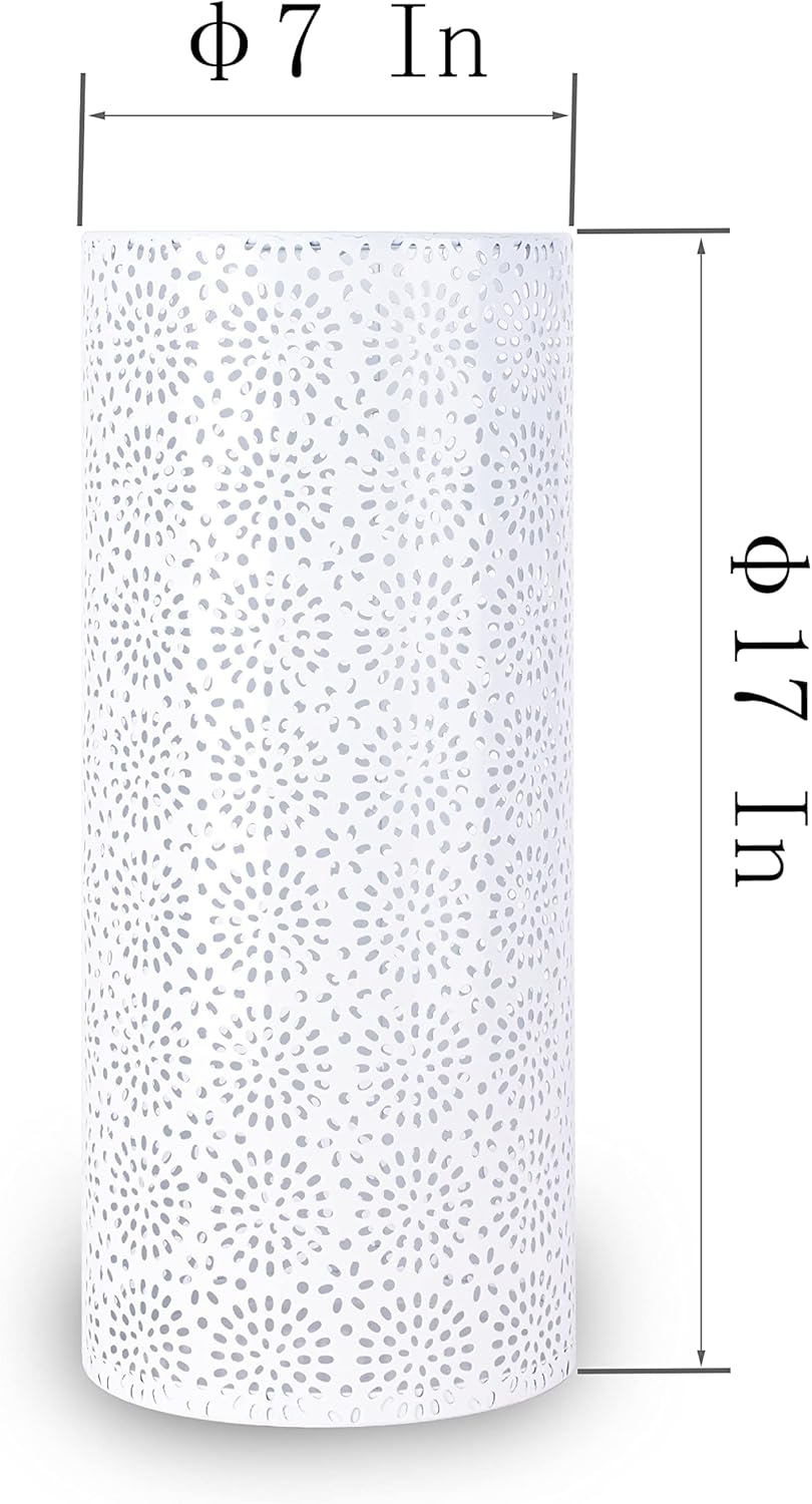 Umbrella Stand Rack for Entryway, Free Standing Metal Umbrella Holder, Round Umbrella Organizer Bin with 3 Hooks for Long Short Umbrella, Walk Stick, Home Office Indoor, 17 x 7 Inch, White