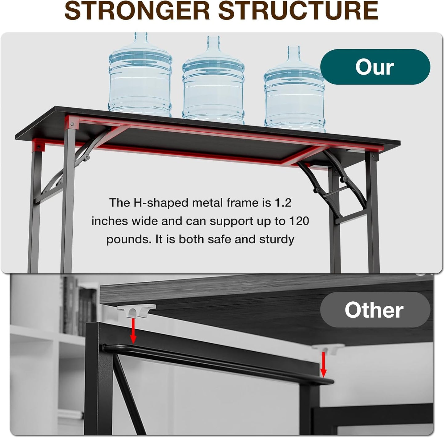 TEMI Long Computer Desk Folding Table - 55.1" Foldable Office Desk, No Assembly, Perfect Writing Table for Bedroom or Apartment, Portable Large Desk or Study Table with Compact Design, Dark Oak