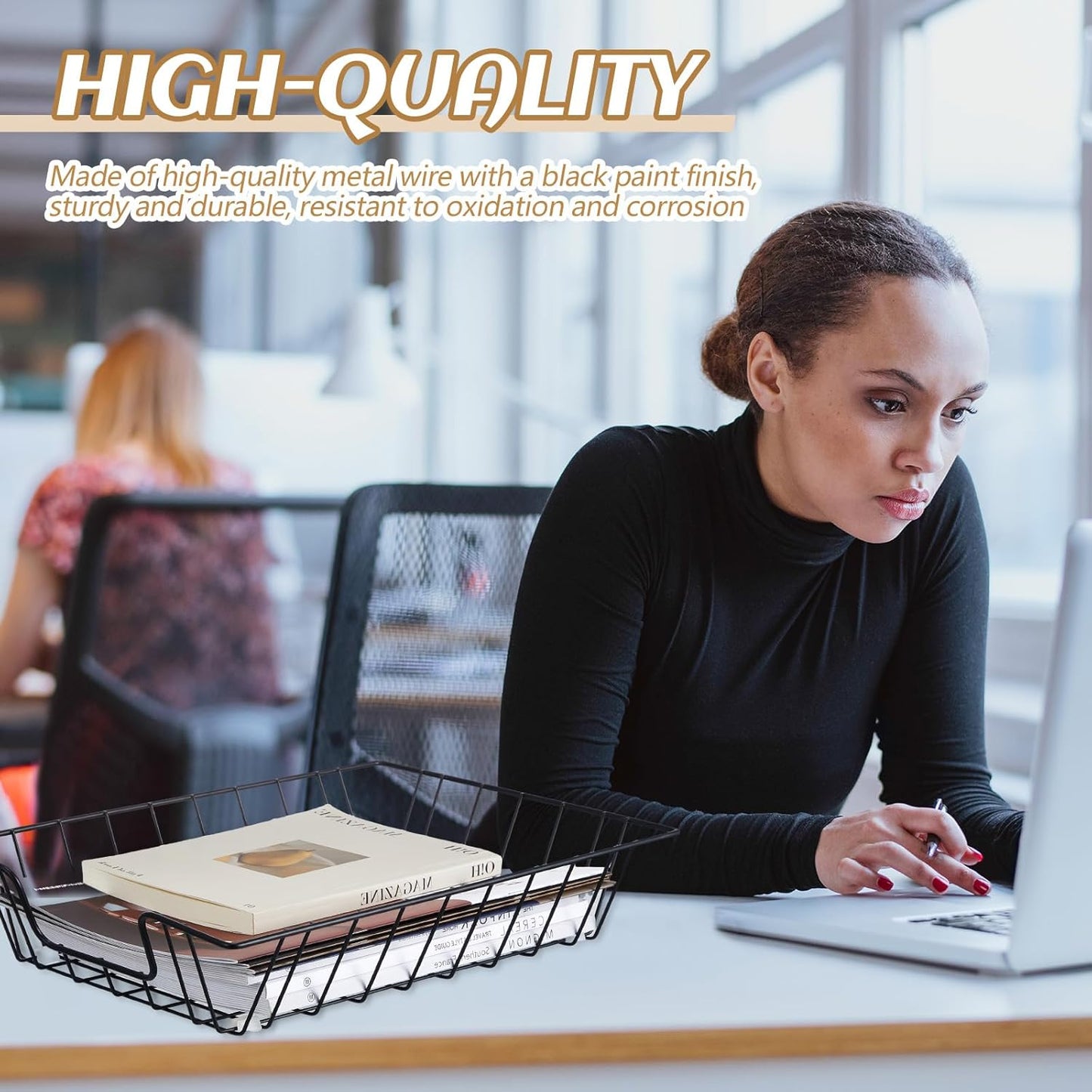 Yeaqee 6 Pcs Letter Tray Wire Paper Trays Stackable File Desk Organizer Metal File Paper Holder Basket for Desk Desktop Letter Storage for Office Home Classroom School(14'' x 10'' x 3'',Black)