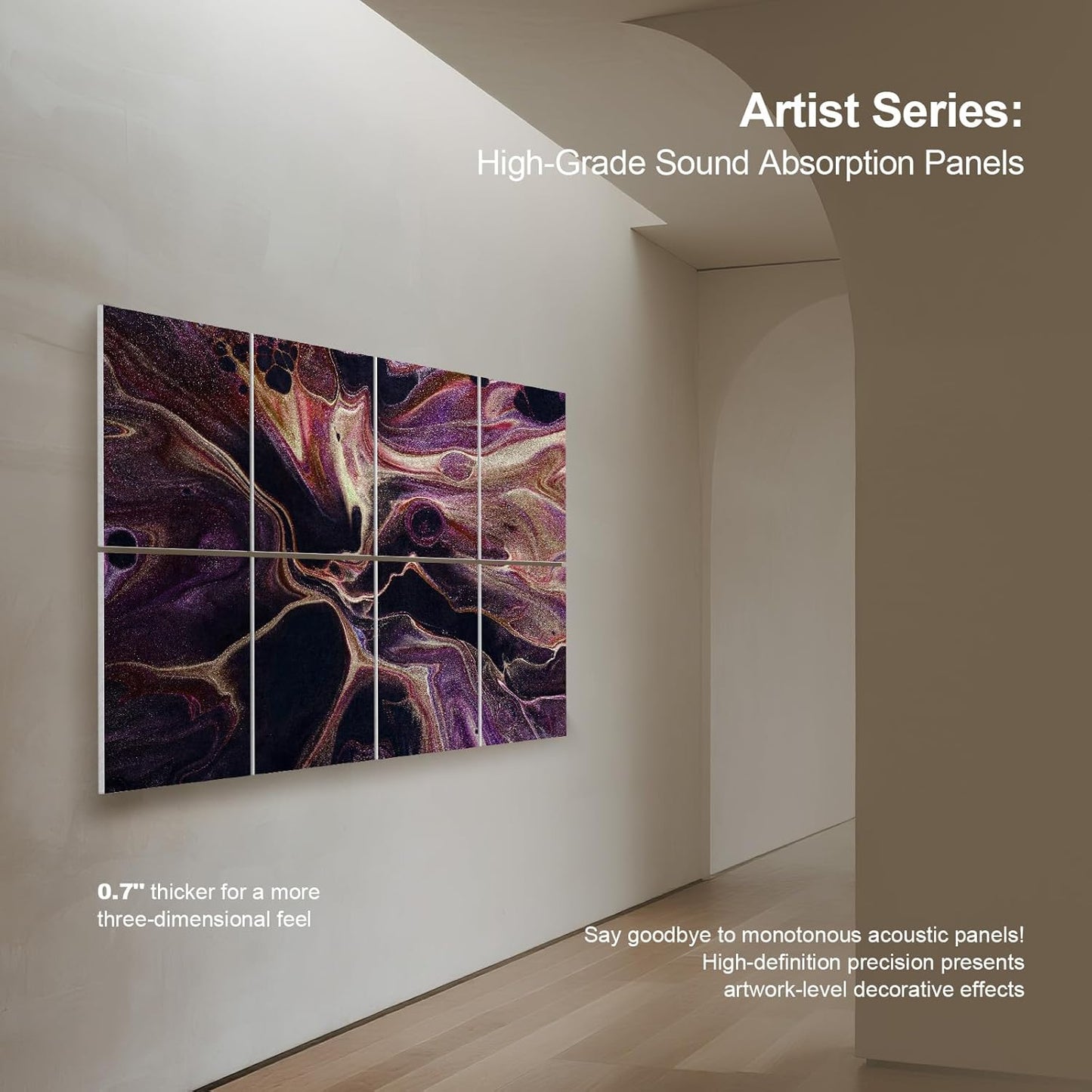 UMIACOUSTICS 8 Pcs 0.7Inch Thick Art Acoustic Panels, Total 47.2” x 31.5” Decorative Sound Absorbing Art Panels, Acoustical Wall Panels for Home, Office, Hotel, Lit-Purple