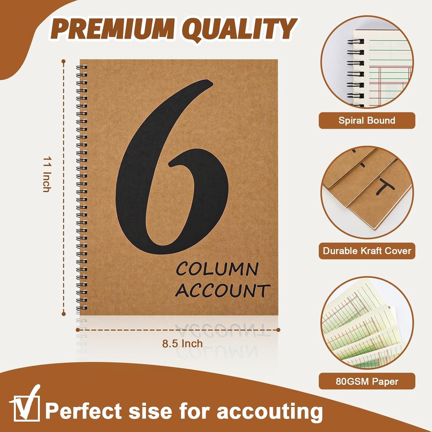 2 PCS 6 Column Ledger Book Columnar Pad Analysis Pad 6 Columns Accounting Logbook Columnar Pad Notebook Ledger Book Spiral 80g 100 Pages 8.5X11 Inch Accounting Notebook for Small Business Personal Use