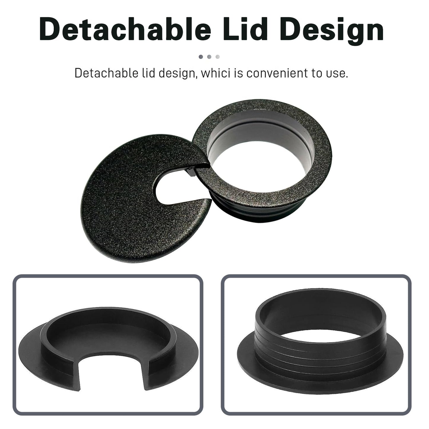 [6 Pack] Desk Grommet 1.5 inch(38mm) Sturdy ABS Plastic Desk Hole Cover for Cables Detachable Desk Hole Grommet for Organizing Home & Office Table Cables - Black