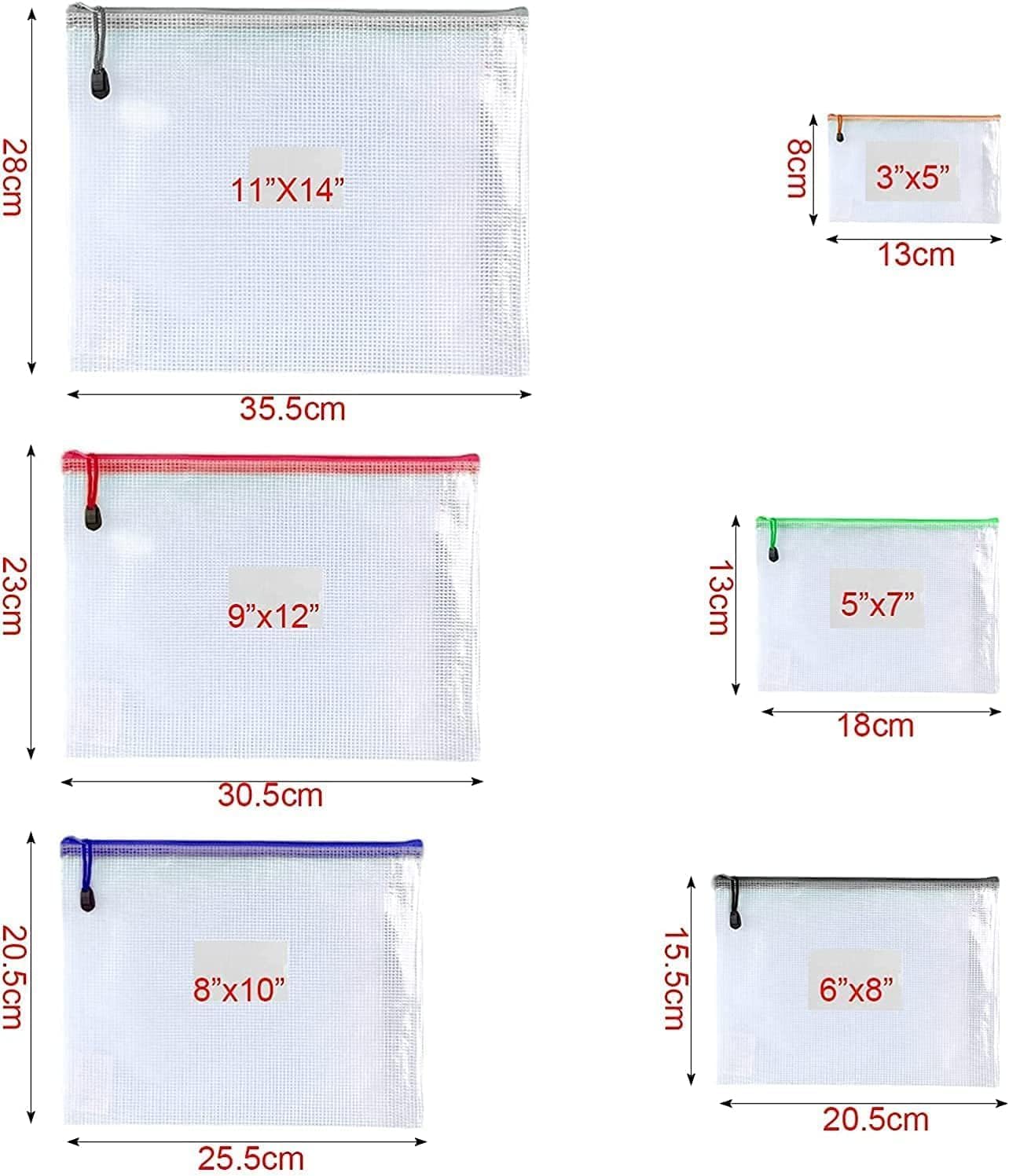 Oaimyy-16 PCS-9 x 12 inches-Mesh Zipper Pouch, Plastic Zip File Folders Puzzle Bags for Organizing,for Office Supplies,Travel,Home Storage-Multicolor