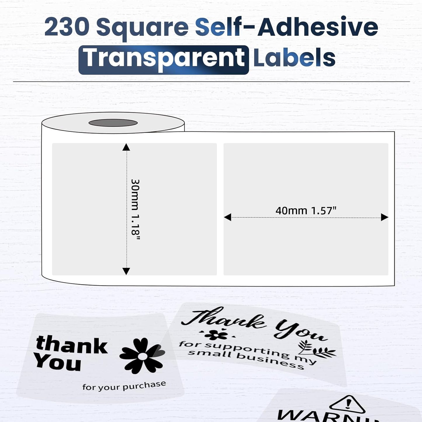 M100 Clear Thermal Label 1.57'' x 1.18'' (40 x 30 mm), Multi-Purpose Adhesive Transparent Thermal Labels Compatible with Label Maker M110/ M220/ M221/ M120/ M260/M150/M250, 230 Labels/Roll