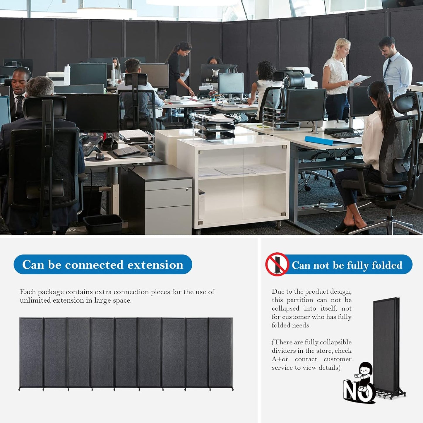 Room Partition,Office Divider,Portable Commercial Screen Dividers,Privacy Partition Separator,Classroom School Dividers,8'5"W x 6'7"H,4 Panel,Grey