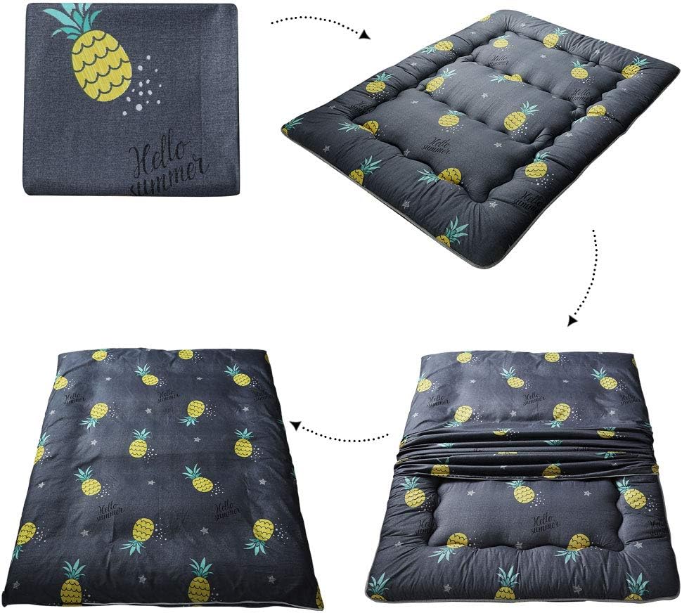 MAXYOYO Grey Pineapple Japanese Floor Futon Mattress, Tatami Floor Mat Portable Camping Mattress Kids Sleeping Pad Foldable Roll Up Floor Lounger Couch Bed Twin Size with Mattress Protector Cover