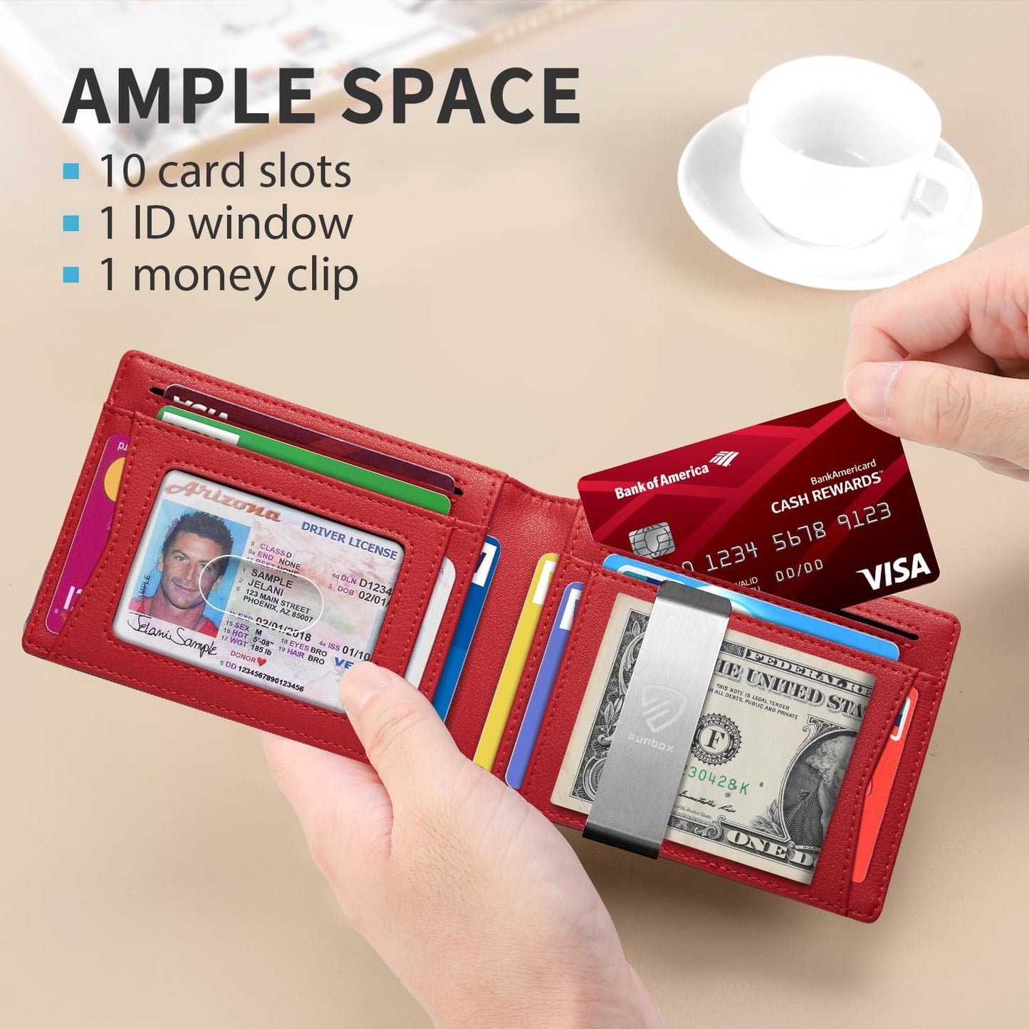 RUNBOX Mens Slim Wallet with Money Clip RFID Blocking Bifold Credit Card Holder for Men with Gift Box