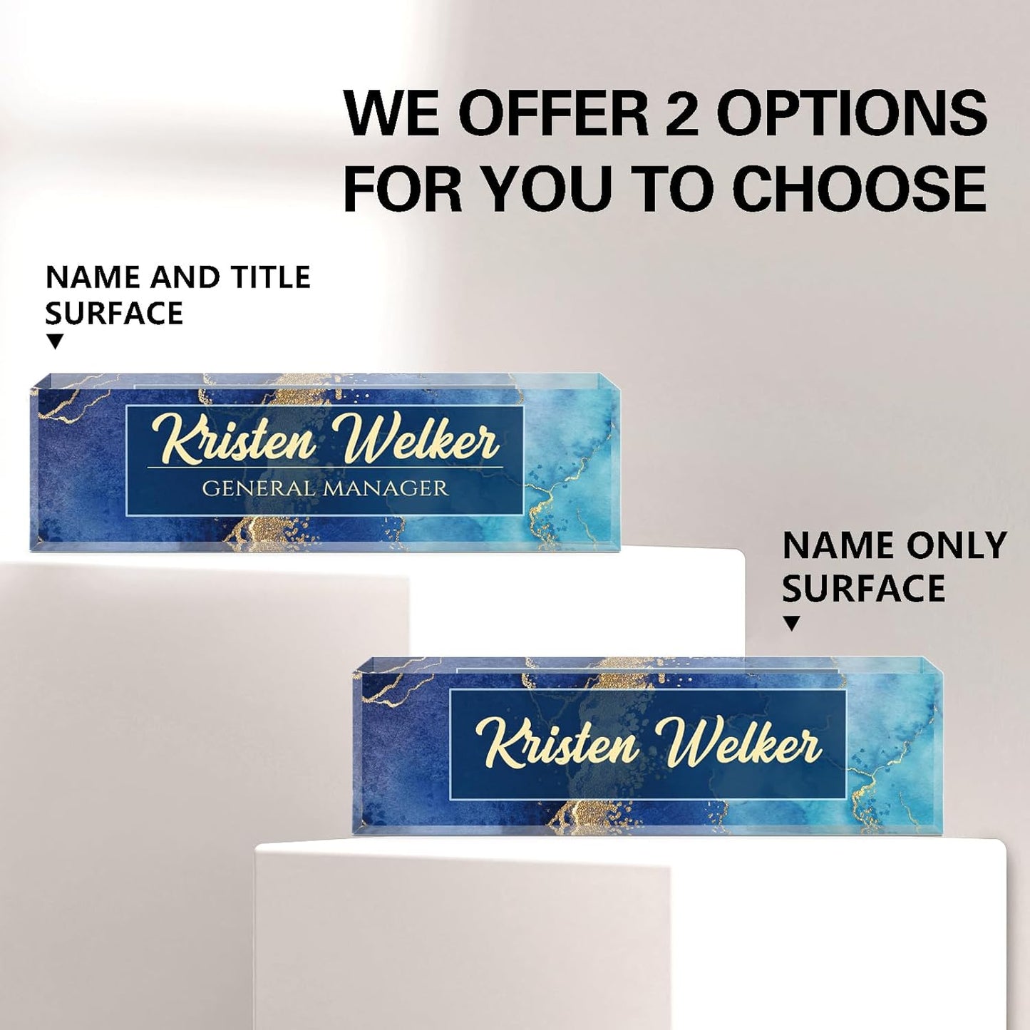 Name Plate for Desk, Desk Name Plate Personalized, Blue Office Decor for Women Men, Acrylic Desktop Accessories, Office Gifts for Boss Nurse Teacher Coworker, Employee Appreciation Gift (Blue Coast)