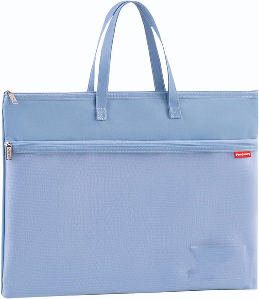 Pendancy Mesh Zipper Pouch A3 Size, Large Double Pocket Waterproof File Bag with Handle, 13x17 in Foldable Document Storage for Puzzle Project/Cross Stitch/Travel/Office（Advanced Blue）