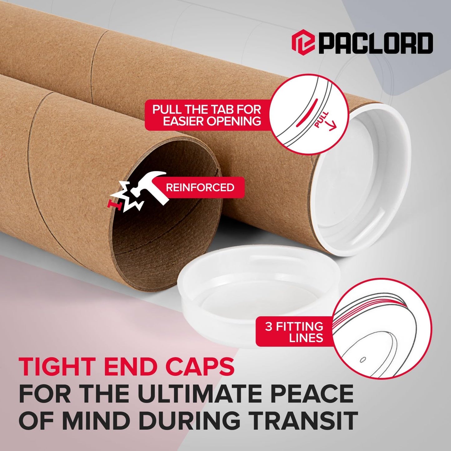 2" x 18" Heavy-Duty Reinforced Cardboard Mailing Tube, Pack of 4 Tubes with 8 Caps – Secure USPS Approved – Great for Shipping and Storing of Prints, Artwork, Posters or Documents