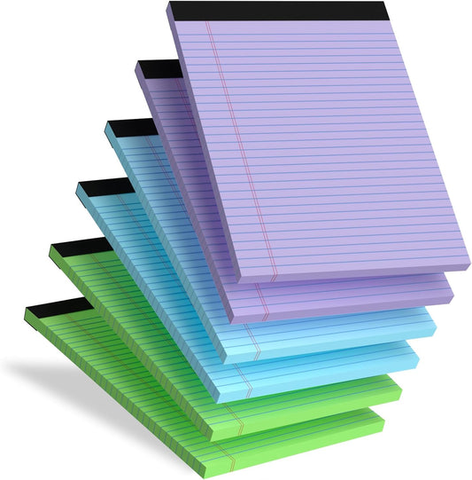 Legal Pads 8.5 x 11 In, Colored Legal Pads, 6 Pack Note Pads 8.5 x 11 Writing Paper, College Ruled Notepad with Sturdy Back, Perforated Writing Pad Lined Paper, Memo Notepad for Office, School, Home