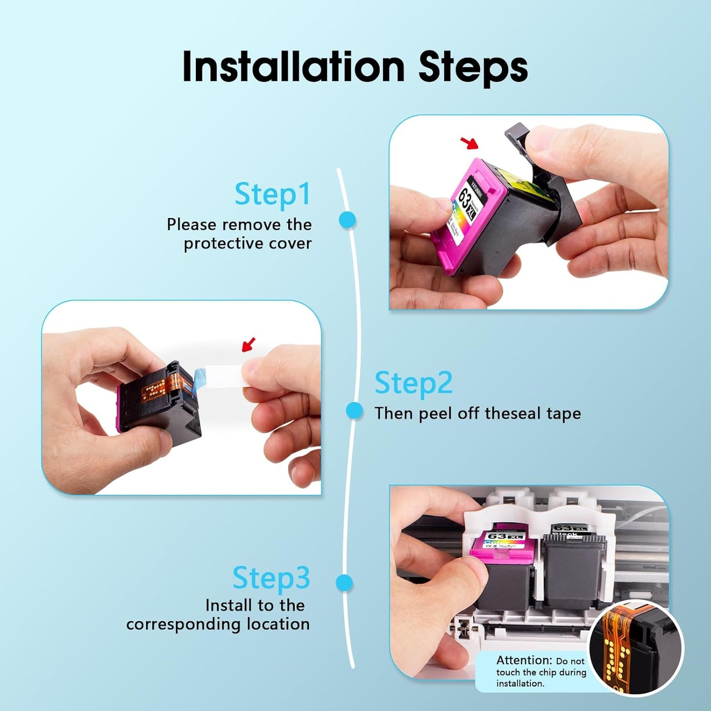 63XL Ink Cartridge Combo Pack Compatible for HP Ink 63 XL Works with HP DeskJet 1112 2100 3600 Series, Envy 4500 Series, OfficeJet 3800 4600 5200 Series (Black, Tri-Color)