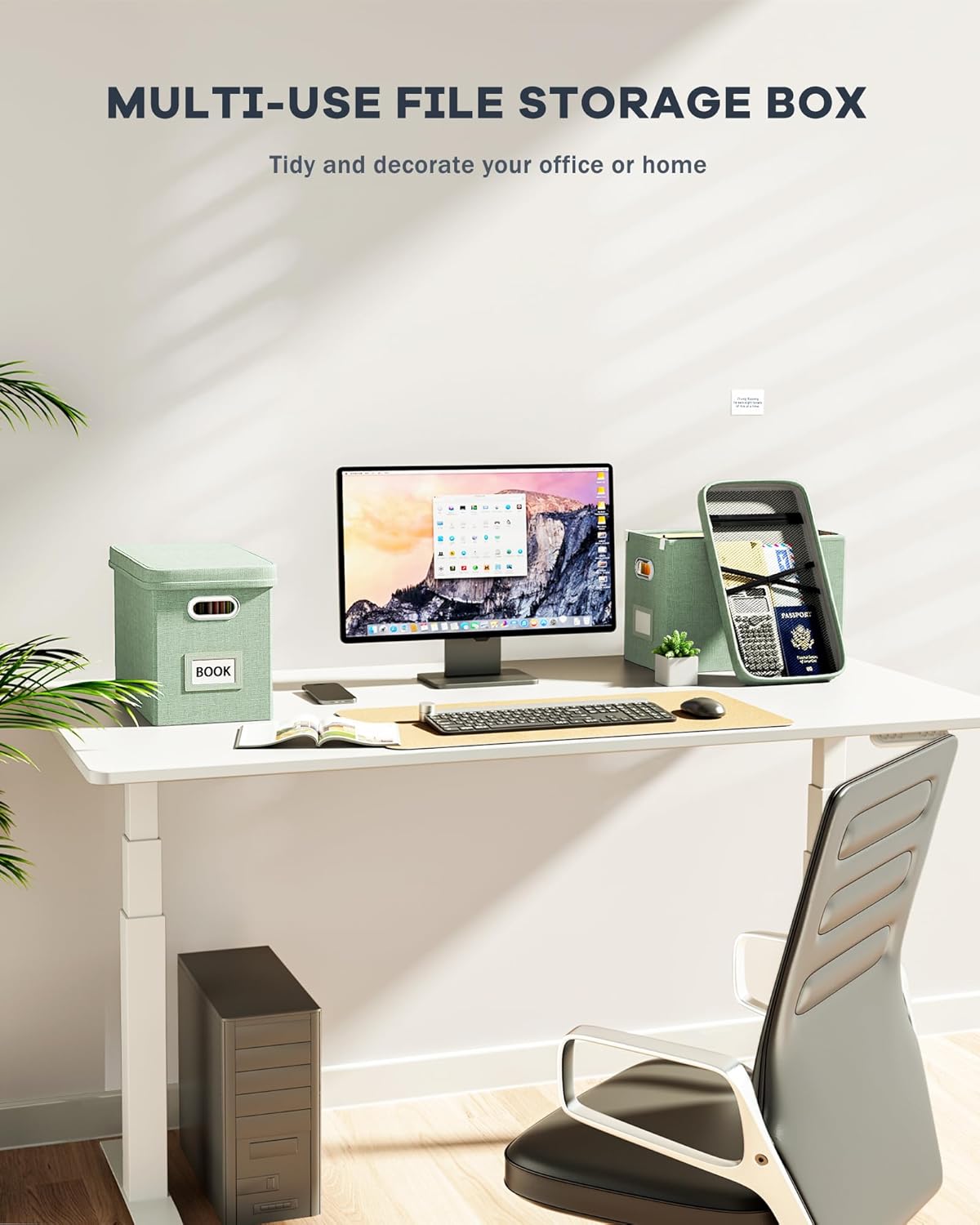 Oterri File Organizer Box with Lid, Hanging Filing File Box with Mesh Pocket, Document Organizer Box for Letter Files, Portable Storage Box(1 PCS, Green)