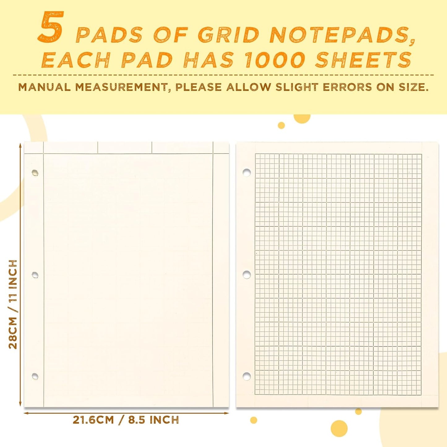 Zhanmai 5 Pack Engineering Computation Pad 5 Squares Per Inch 8.5" x 11" Engineering Graph Paper Notepad 100 Sheets Per Pad, 3 Hole Punched(Beige, Brown)