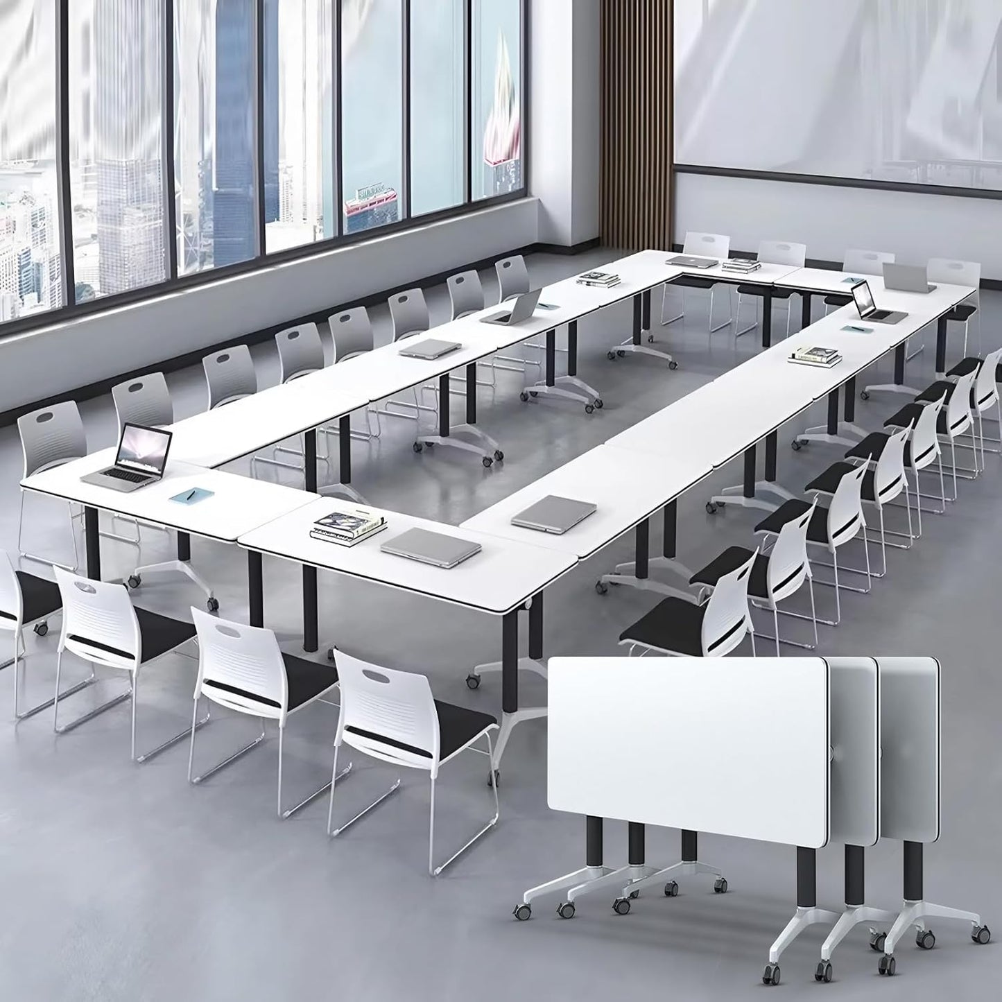 Conference Room Table with Flip-Top Design for Dynamic Meetings, Business Table Computer Desk with Heavy-Duty Frame,Foldable Seminar Meeting Tables for Home Office (6, E, 47.2IN)