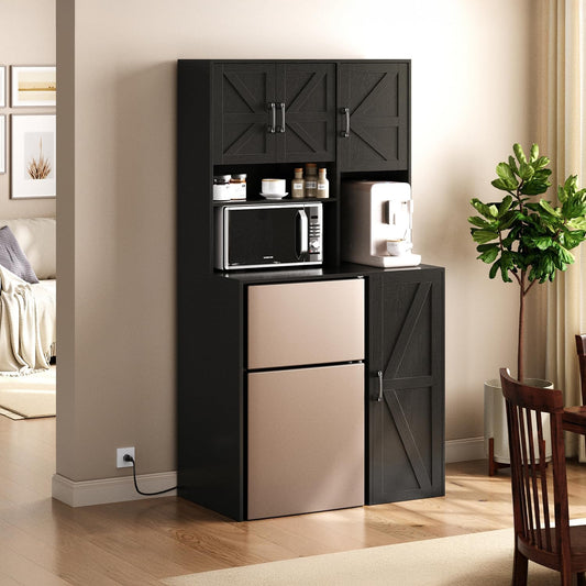 Mini Fridge Cabinet with Storage, Coffee Bar Cabinet with Mini Fridge Space and Outlet, Wine Bar Stand with Microwave Shelf, Beverage Station for Kitchen, Dorm, Office Black KH02MRB